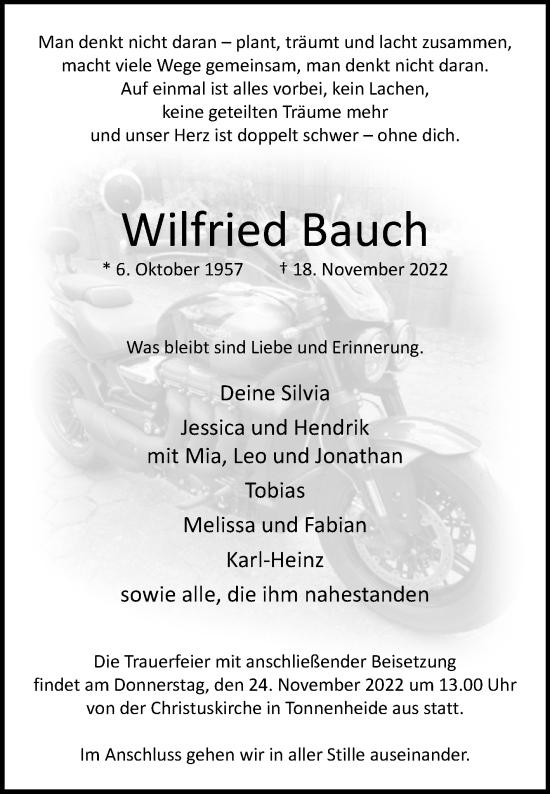 Traueranzeige von Wilfried Bauch von Westfalen-Blatt