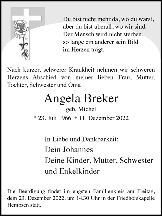 Traueranzeige von Angela Breker von Westfalen-Blatt