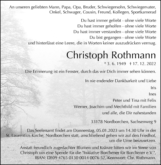 Traueranzeige von Christoph Rothmann von Westfalen-Blatt