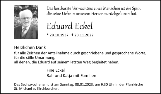 Traueranzeige von Eduard Eckel von Westfalen-Blatt