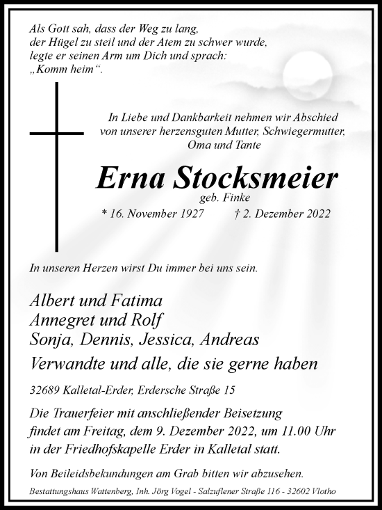 Traueranzeige von Erna Stocksmeier von Westfalen-Blatt