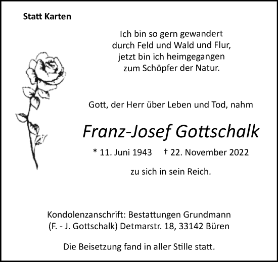 Traueranzeige von Franz-Josef Gottschalk von Westfalen-Blatt