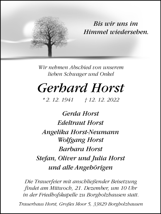 Traueranzeige von Gerhard Horst von Westfalen-Blatt