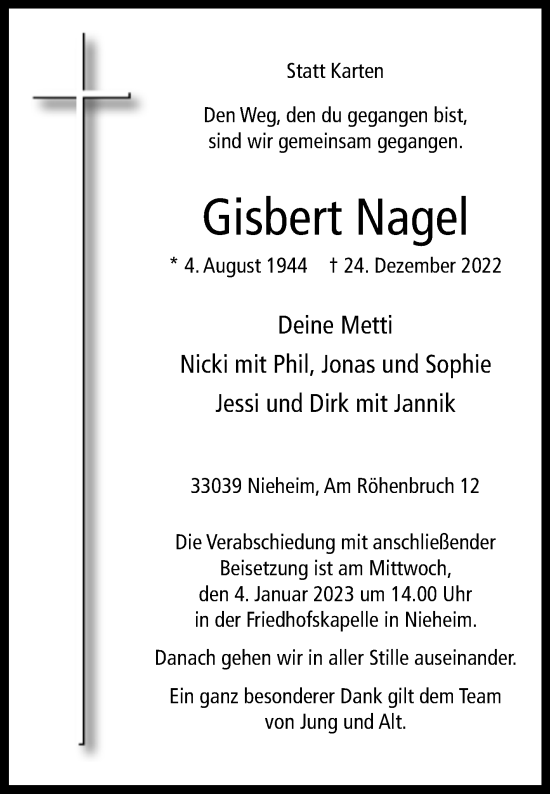 Traueranzeige von Gisbert Nagel von Westfalen-Blatt