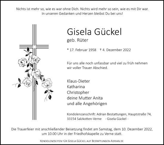 Traueranzeige von Gisela Gückel von Westfalen-Blatt