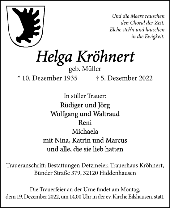 Traueranzeige von Helga Kröhnert von Westfalen-Blatt