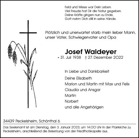 Traueranzeige von Josef Waldeyer von Westfalen-Blatt