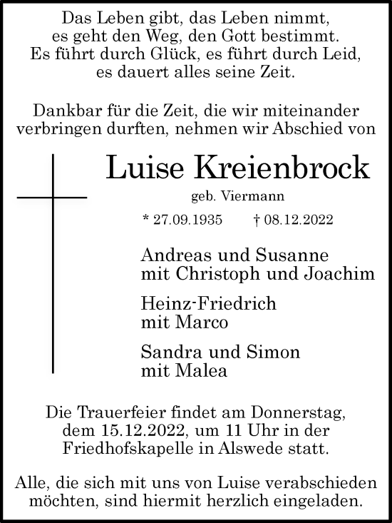 Traueranzeige von Luise Kreienbrock von Westfalen-Blatt