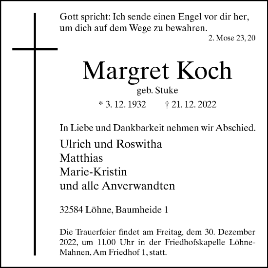 Traueranzeige von Margret Koch von Westfalen-Blatt