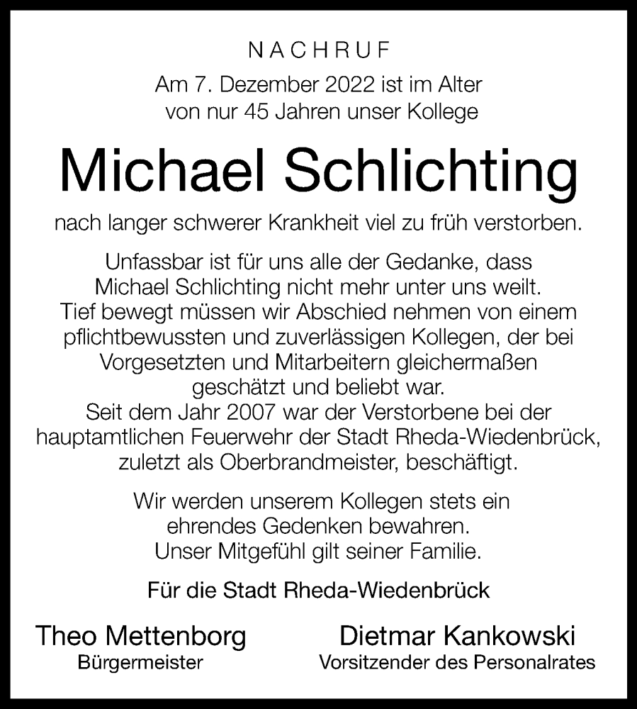 Traueranzeigen Von Michael Schlichting | Www.westfalen-blatt.de