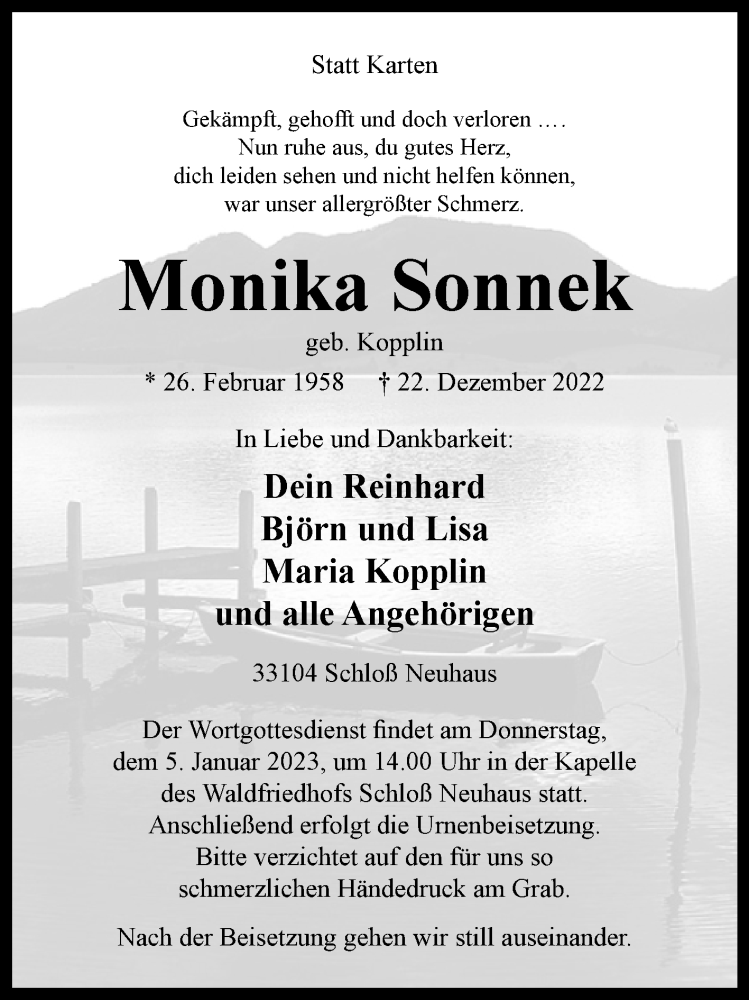  Traueranzeige für Monika Sonnek vom 31.12.2022 aus Westfalen-Blatt