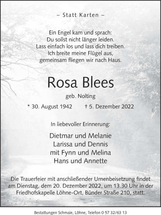 Traueranzeige von Rosa Blees von Westfalen-Blatt