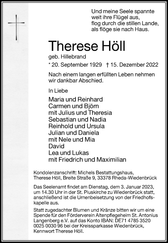 Traueranzeige von Therese Höll von Westfalen-Blatt