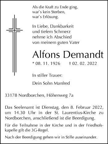 Traueranzeige von Alfons Demandt von Westfalen-Blatt