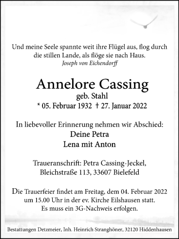 Traueranzeige von Annelore Cassing von Westfalen-Blatt