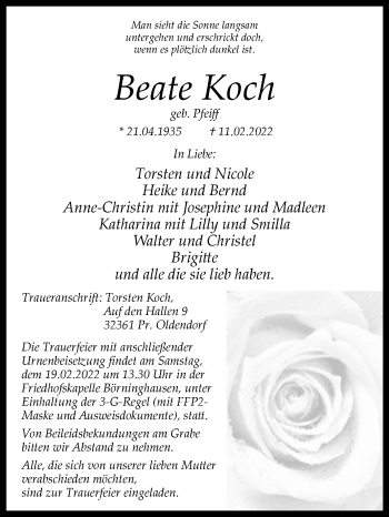 Traueranzeige von Beate Koch von Westfalen-Blatt