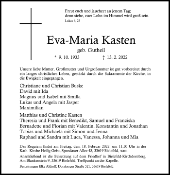 Traueranzeige von Eva-Maria Kasten von Westfalen-Blatt