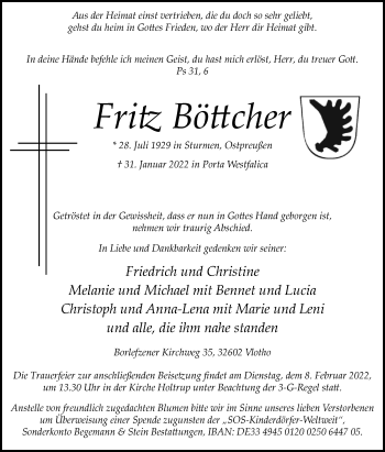 Traueranzeige von Fritz Böttcher von Westfalen-Blatt