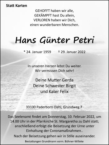 Traueranzeige von Hans Günter Petri von Westfalen-Blatt