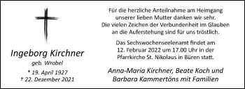 Traueranzeige von Ingeborg Kirchner von Westfalen-Blatt