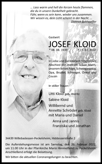 Traueranzeige von Josef Kloid von Westfalen-Blatt