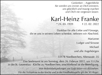 Traueranzeige von Karl-Heinz Franke von Westfalen-Blatt