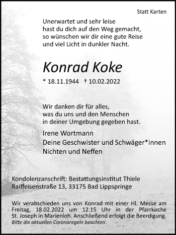 Traueranzeige von Konrad Koke von Westfalen-Blatt