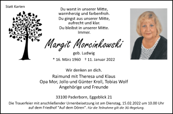 Traueranzeige von Margit Morcinkowski von Westfalen-Blatt