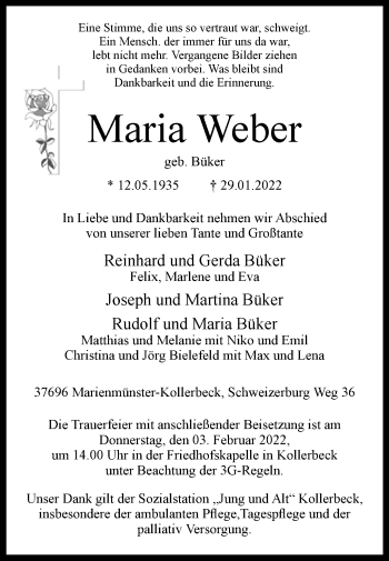 Traueranzeige von Maria Weber von Westfalen-Blatt