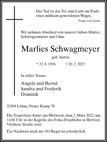 Traueranzeige von Marlies Schwagmeyer von Westfalen-Blatt