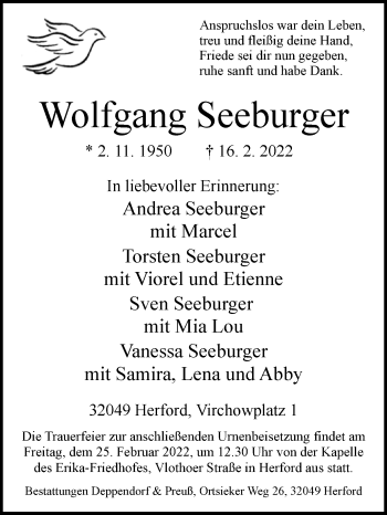 Traueranzeige von Wolfgang Seeburger von Westfalen-Blatt