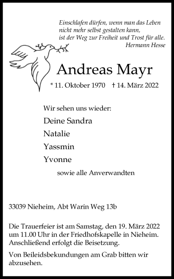 Traueranzeige von Andreas Mayr von Westfalen-Blatt