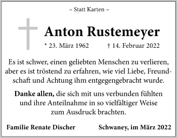 Traueranzeige von Anton Rustemeyer von Westfalen-Blatt