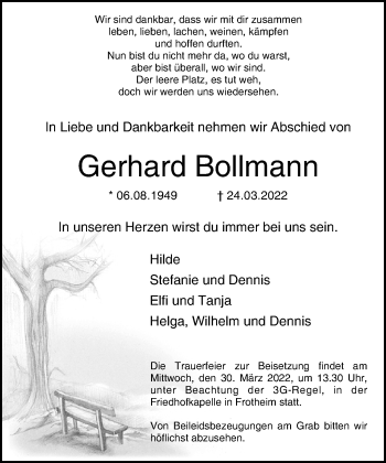 Traueranzeige von Gerhard Bollmann von Westfalen-Blatt