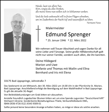 Traueranzeige von Edmund Sprenger von Westfalen-Blatt