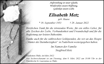 Traueranzeige von Elisabeth Metz von Westfalen-Blatt