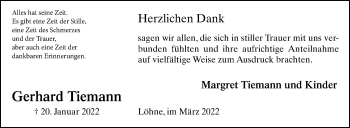 Traueranzeige von Gerhard Tiemann von Westfalen-Blatt