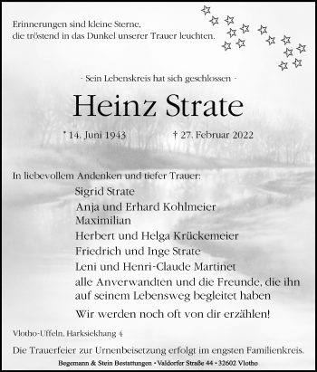 Traueranzeige von Heinz Strate von Westfalen-Blatt