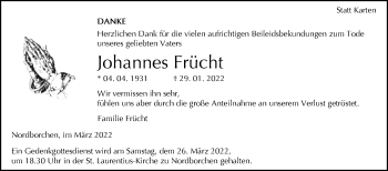 Traueranzeige von Johannes Frücht von Westfalen-Blatt