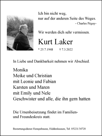 Traueranzeige von Kurt Laker von Westfalen-Blatt