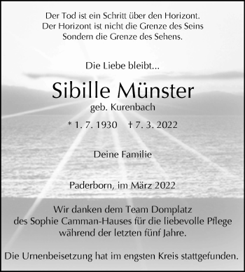 Traueranzeige von Sibille Münster von Westfalen-Blatt