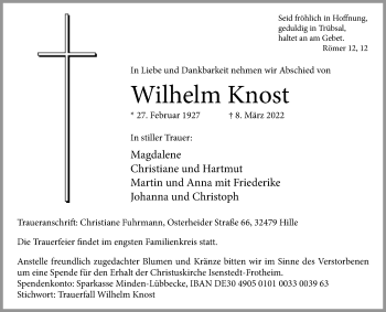 Traueranzeige von Wilhelm Knost von Westfalen-Blatt