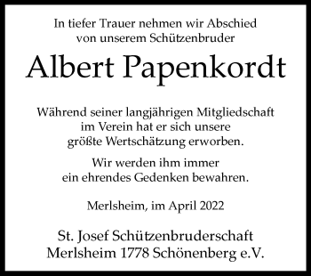 Traueranzeige von Albert Papenkordt von Westfalen-Blatt