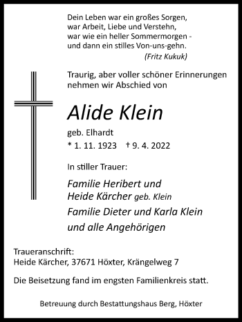 Traueranzeige von Alide Klein von Westfalen-Blatt