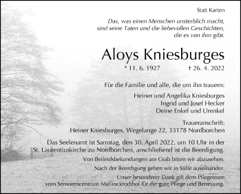 Traueranzeige von Aloys Kniesburges von Westfalen-Blatt