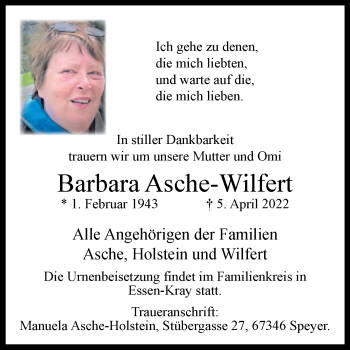 Traueranzeige von Barbara Asche-Wilfert von Westfalen-Blatt