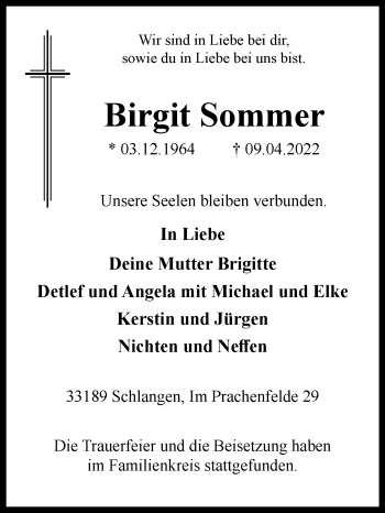 Traueranzeige von Birgit Sommer von Westfalen-Blatt