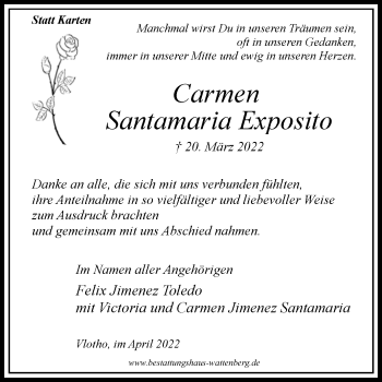 Traueranzeige von Carmen Santamaria Exposito von Westfalen-Blatt