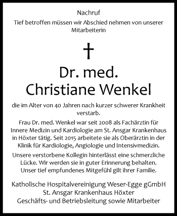 Traueranzeige von Christiane Wenkel von Westfalen-Blatt