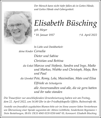 Traueranzeige von Elisabeth Büsching von Westfalen-Blatt